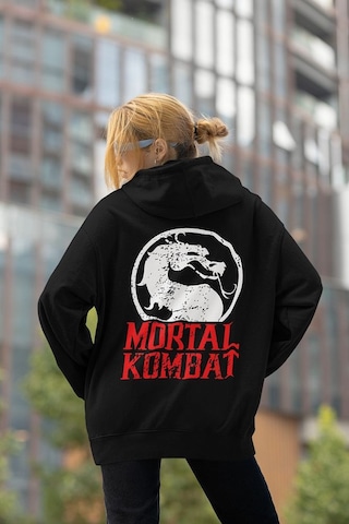 Sevbano Mortal Kombat Baskılı Unisex Oversize Anime Hoodie Siyah