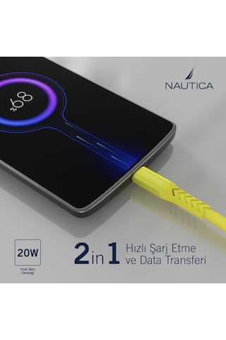 Nautica C50 USB-C to Lightning PD 20W Hızlı Şarj ve Data Kablosu 2.1M Sarı