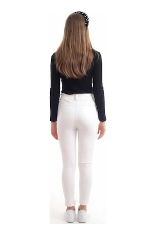 Munn Collection Beyaz Taş İşlemeli Deri Tayt Beyaz