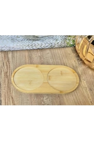 2 Bölmeli Oval Yağdanlık Ve Sosluk Altlığı - Şık Doğal Ahşap Görünümlü Stand Mutfak Tezgahı Için Düzenl Diğer