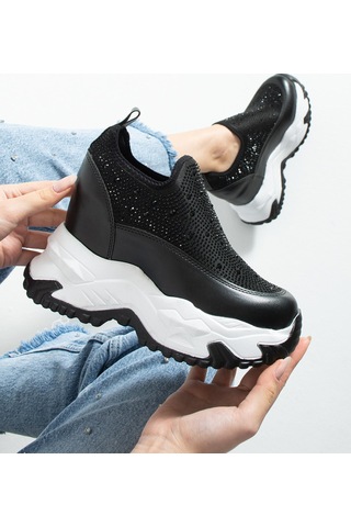 Dabab Shoes Olıvıa Siyah Taş Detaylı 10 Cm Gizli Topuk Platform Slip-on Sneaker Ayakkabı