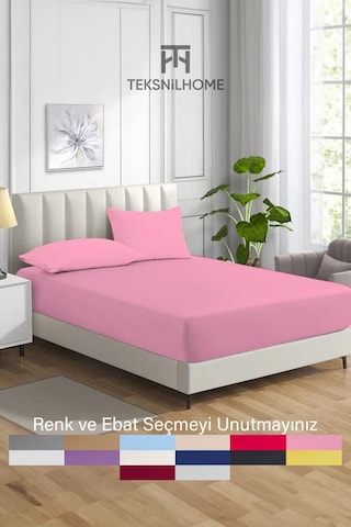 Ranforce Pembe Pamuklu Tek / Çift Kişilik Battal Tam Kenar Lastikli Çarşaf 14 Renk Fıtted Pembe