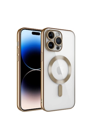 Apple Uyumlu iPhone 14 Pro Max Kamera Korumalı Magsafe Wireless Şarj Özellikli Tchs Demre Kılıf-gold Gold