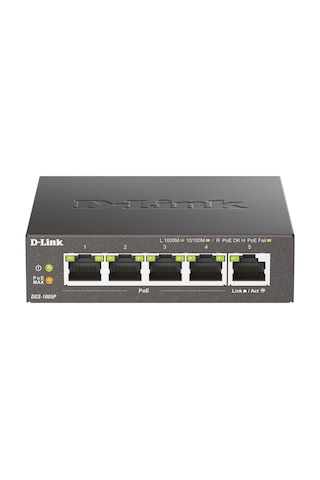 D-link Dgs-1005p, 5 Bağlantı Noktalı Katman 2 Yönetilmeyen Poe Gigabit Anahtarı 4 X 10/100/1000 Mbit/s Poe, 1 X 10/100/1000 Mbit/s, 60 W Kapasite, Tak Ve Çalıştır, Fansız, Metal Muhafaza