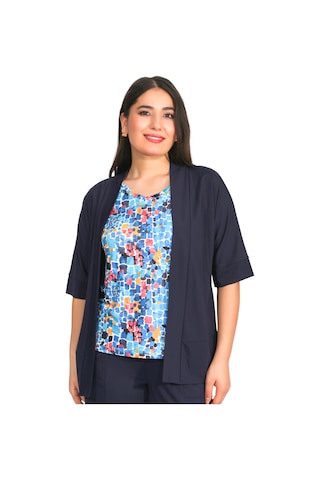 Tolga Saraçoğlu Oversize Minimalist 3/4 Kol Kadın Hırka - Günlük Şıklık Lacivert