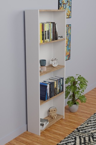 5katlı Kitaplık Arkalıklı Geniş Raf Kütüphane 170cm Beyaz - A.çam