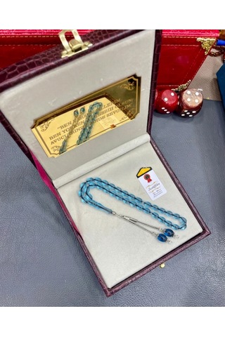 Tesbih Hanesi Ateş Kehribar Tesbih Harfli Kişiye Özel Seri Sıkma Kehribar Tesbih Usta Işi Tesbih Gümüş Kaplama Açık Mavi
