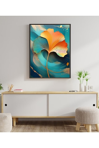 Tablo Ahşap Çerçeveli Tablo Çerçeveli Poster Gingko Biloba Tek Yapraklı , Çiçek Temalı Tablo