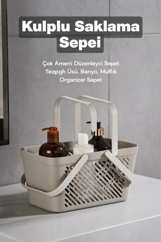 4'lü Gri Mutfak Düzenleyici Kulplu Sepet Banyo Çamaşır Organizer Seti Çok Renkli