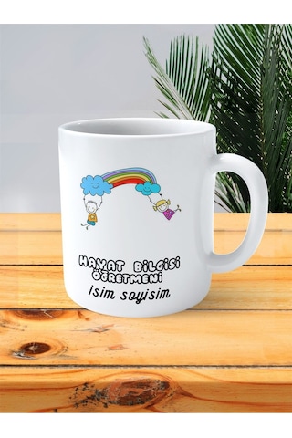 Hayat Bilgisi Öğretmeni Baskılı Kupa Bardak İsimli Kişiye Özel Bulut Öğrenci Çok Renkli