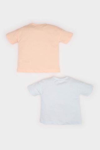 DeFacto Erkek Bebek Yenidoğan Bisiklet Yaka Baskılı Penye 2'li Kısa Kollu Tişört E8232A525SMBE362