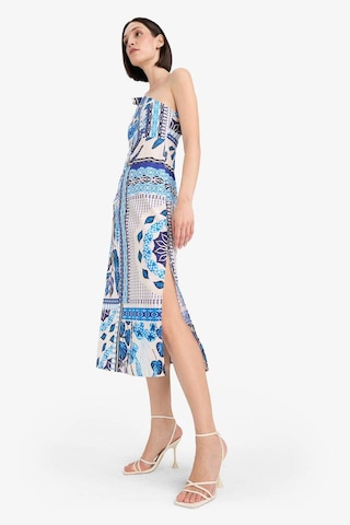 Defacto Regular Fit Tropikal Desenli Tek Omuzlu Poplin Plaj Elbisesi-fall İn Love F6296ax25hsbe758 Mavi