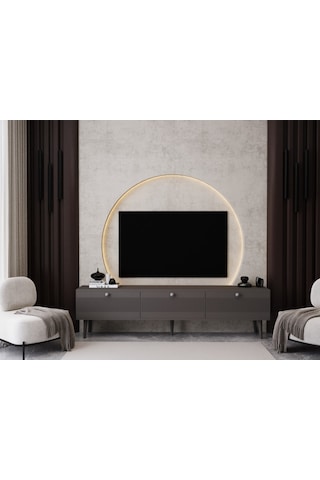 Melura Tv Ünitesi - Tv Sehpası 180 Cm %100 Mdf Lake Ahşap Ayaklı Gri