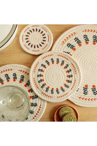 Flybuy Adet Kalın Yuvarlak Pamuklu Dokuma Pedi Masa Örtüsü, Çiçekli Desen Diğer