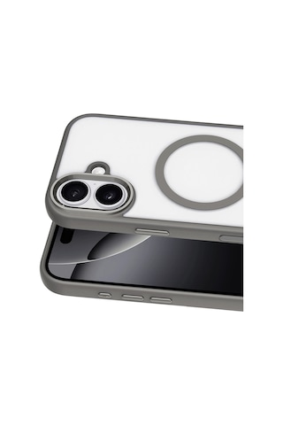 Joko - 763 - Apple iPhone Uyumlu 16 Terea Magsafe Kapak - Csmo-tex - - Gri