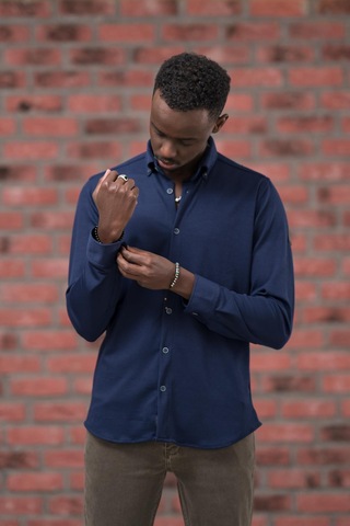 Advante İnce Fitilli Full Likralı Yaka Düğmeli Mevsimlik Slimfit Gömlek Lacivert