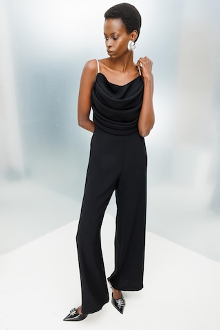 Moda İlgi Kadın Drape Detaylı Askılı Tulum M06657 Siyah Siyah