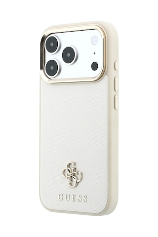 Apple iPhone Uyumlu 18 Pro Max Kılıf Guess Lisanslı M-safeli Klasik Yazı Ve 4g Logolu Pu Deri Saffiano Kapak Bej