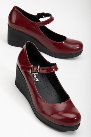 Baretli Suni Deri Bordo Rugan Kadın Dolgu Taban Ayakkabı-3102-bordo