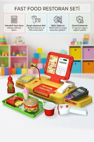 Hamburger Dükkanım Işıklı Sesli Barkod Okuyuculu Tartılı Pos Makineli Hesap Makineli Oyun Seti