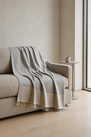 Natural Pamuklu Koltuk Örtüsü Yakmaz Pamuklu Çekyat Örtüsü Koltuk Şalı - 170 Cm X 220 Cm Gri