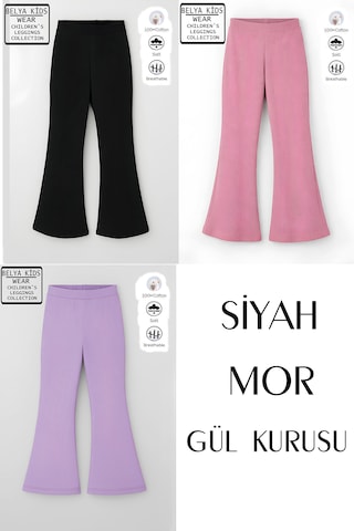 Belyakidswear 3 Lü Paket Pamuğa Pamuk Kız Çocuk Fitilli Taytlar Siyah,mor,gülkurusu
