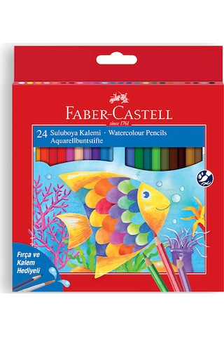Faber-Castell Karton Kutu Sulu Boya Kalemi, 24 Renk, Suda Çözünebilir, Fırça ve Kalem Hediyeli