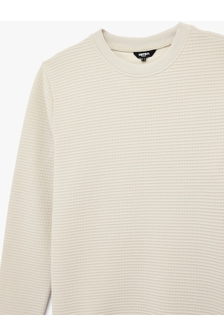 Koton Regular Fit Uzun Kollu Dokulu Bisiklet Yaka Sweatshirt Bej 6sam70010mk Ekru