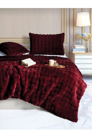 Merinos Diamond Kürk Bubble Desen Comforter Set, Çift Kişilik Yorgan Seti 220x240 Bordo