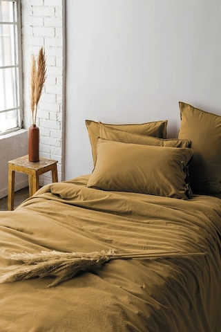 Savanna Mustard Yıkanmış %100 Pamuk Poplin Çift Kişilik Nevresim Takımı