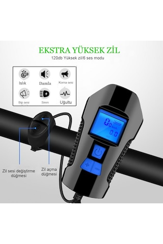 Bisiklet Lcd Hız Göstergesi Su Geçirmez Şarjlı Led Işık Km Ekran Siyah