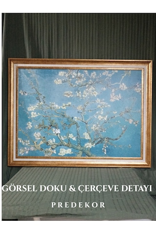 Gold Çerçeveli Vintage Dekoratif Van Gogh Badem Çiçekleri Tablosu 60x80 Cm