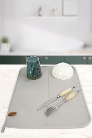 Basic Bulaşık Kurutma Matı 46x36 cm Kurulama Bezi Kurutma Örtüsü Tezgah Üstü Gri