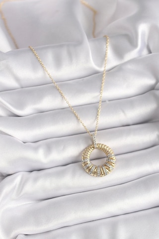 316l Çelik Gold Renk Zincir Gümüş Zirkon Taşlı Daire Model Kadın Kolye Çok Renkli