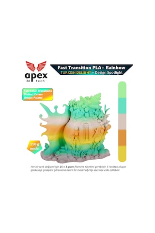 Apex3d Gökkuşağı Pla+ Filament - Türk Lokumu 1 Kg 1.75mm