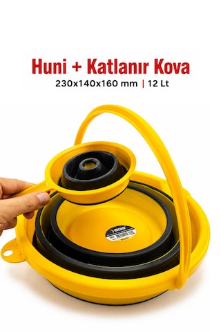 Katlanabilir Silikon Kova + Katlanabilir Silikon Huni Sarı - Siyah