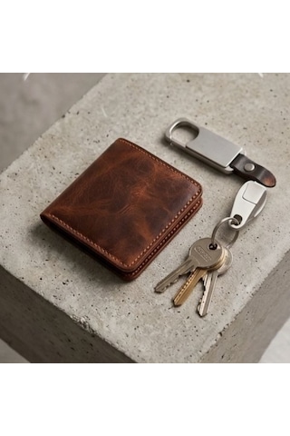 Parla Leather Elegand Kişiye Özel Hakiki Gerçek Deri Minimal Erkek Cüzdan Taba