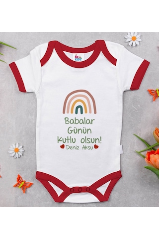 Bk Gift Bk Kids Kişiye Özel Babalar Günü Tasarımlı Kırmızı Bebek Body Zıbın-2 Çok Renkli