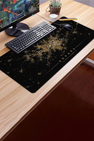 Sonictouch Klavye Mousepad 40x90cm Dikişsiz Pürüzsüz Sıvı Geçirmez Kaymaz Taban Ankara Gece Haritası