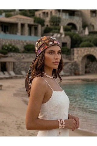 Trend Dokunuş Kadın 70-70 Kedili Hayvan Figürlüfular Bandana Kahverengi