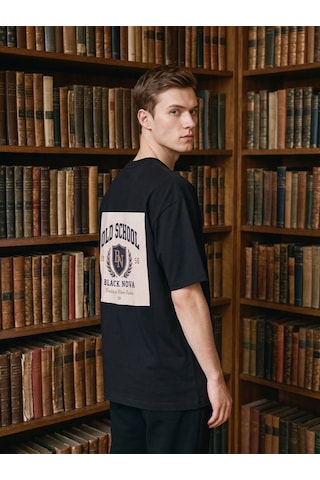 Black Nova Oversize Baskılı Unisex Tişört Back To The School Black Siyah