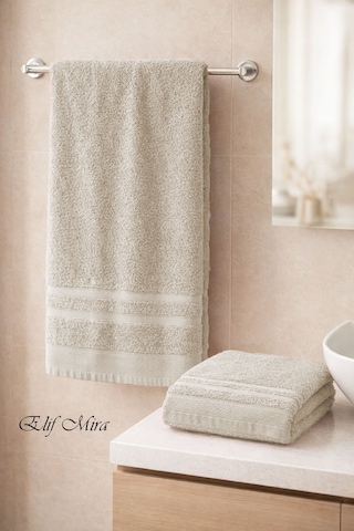 2 Parça Banyo Havlusu Seti Pamuklu Sude 70x140 + 50x85 Cm Bej