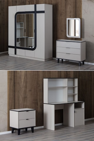 Bali Genç Odası Takımı - 4 Kapaklı Dolap, Çalışma Masası, Şifonyer, Komodin Çok Renkli