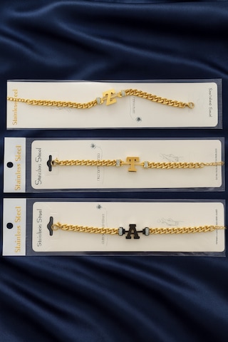 Şehrazat Handmade Gold Çelik Kişiye Özel Harfli Zincir Bileklik Altın