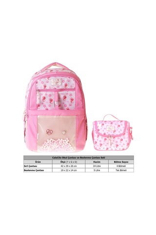 Calacilo Kız Çocuk İlkokul Sırt Çantası Ve Beslenme Seti - Ayıcık Baskılı Pembe Setcc-c4062b