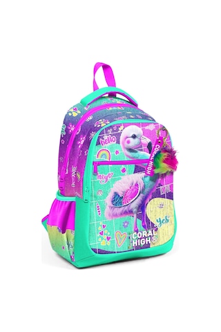 Coral High Pembe Su Yeşili Flamingo Desenli Kız Çocuk İlkokul Çantası ve Günlük Sırt Çantası