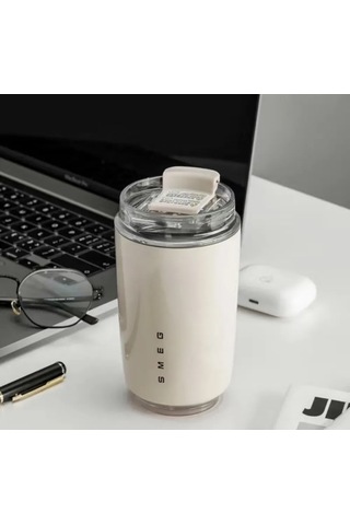 Lemestar Smeg Çift Cidarlı Vakumlu Paslanmaz Çelik Kahve Termosu, 320 Ml, Kapaklı Beyaz Sarı