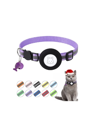 Geekyou Kedi Airtag Takipçi Korumalı Kolyeli Yansıtıcı Askı, Pembe, Zil Ve Balık Kemiği Desenli Taç