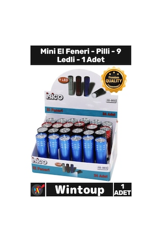 Elfeneri Güçlü Metal Kasa Kompakt Taşınabilir Şık Pratik Işık Mini El Feneri Pilli 9 Ledli 1 Adet