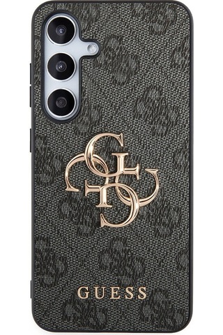 Galaxy S24 Uyumlu Kılıf Guess Lisanslı Pu Deri Yazı Ve 4g Metal Logolu Desenli Kapak Kahverengi